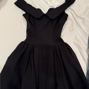 House of CB Black Strapless Off-Shoulder Fit-and-Flare Dress